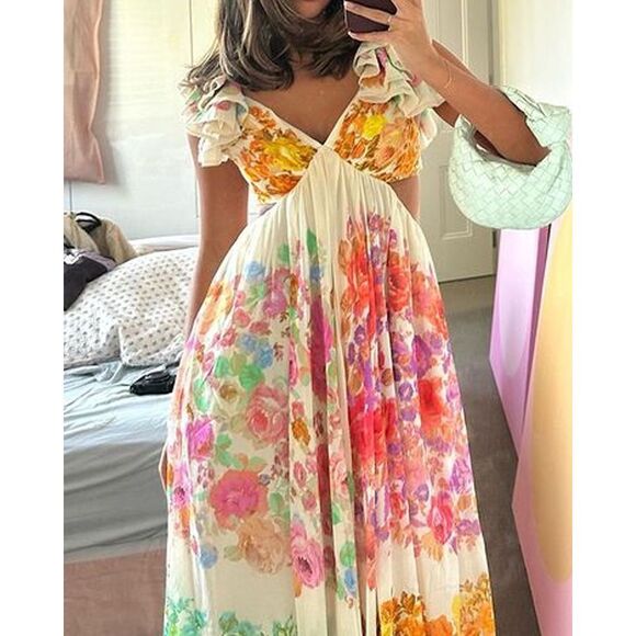 Zimmermann Dresses & Skirts - Zimmermann Raie Ruffled Cut-Out Maxi Dress Size 0 / US 4